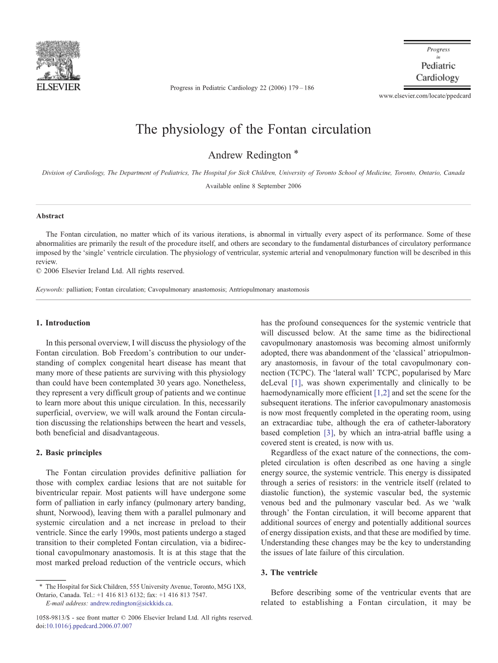 The Physiology of the Fontan Circulation ⁎ Andrew Redington