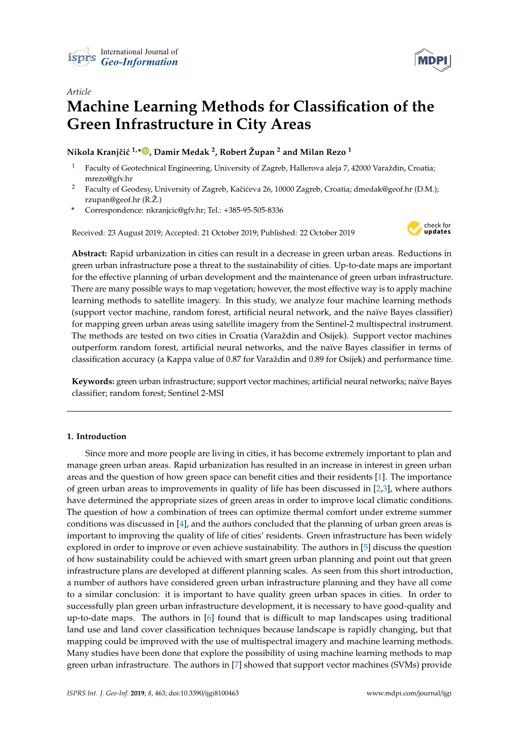 Machine Learning Methods for Classification of the Green