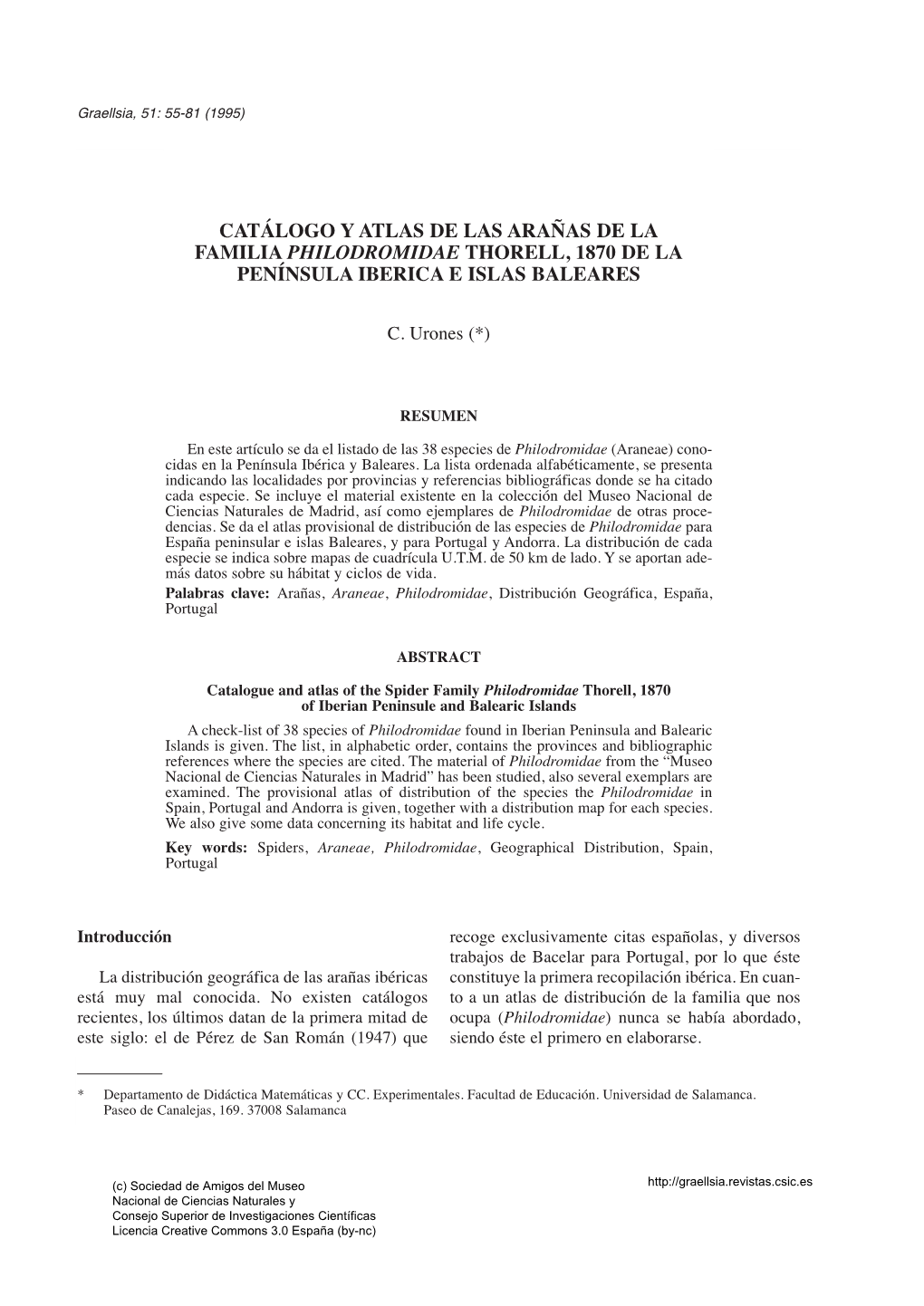 Catálogo Y Atlas De Las Arañas De La Familia Philodromidae Thorell, 1870 De La Península Iberica E Islas Baleares