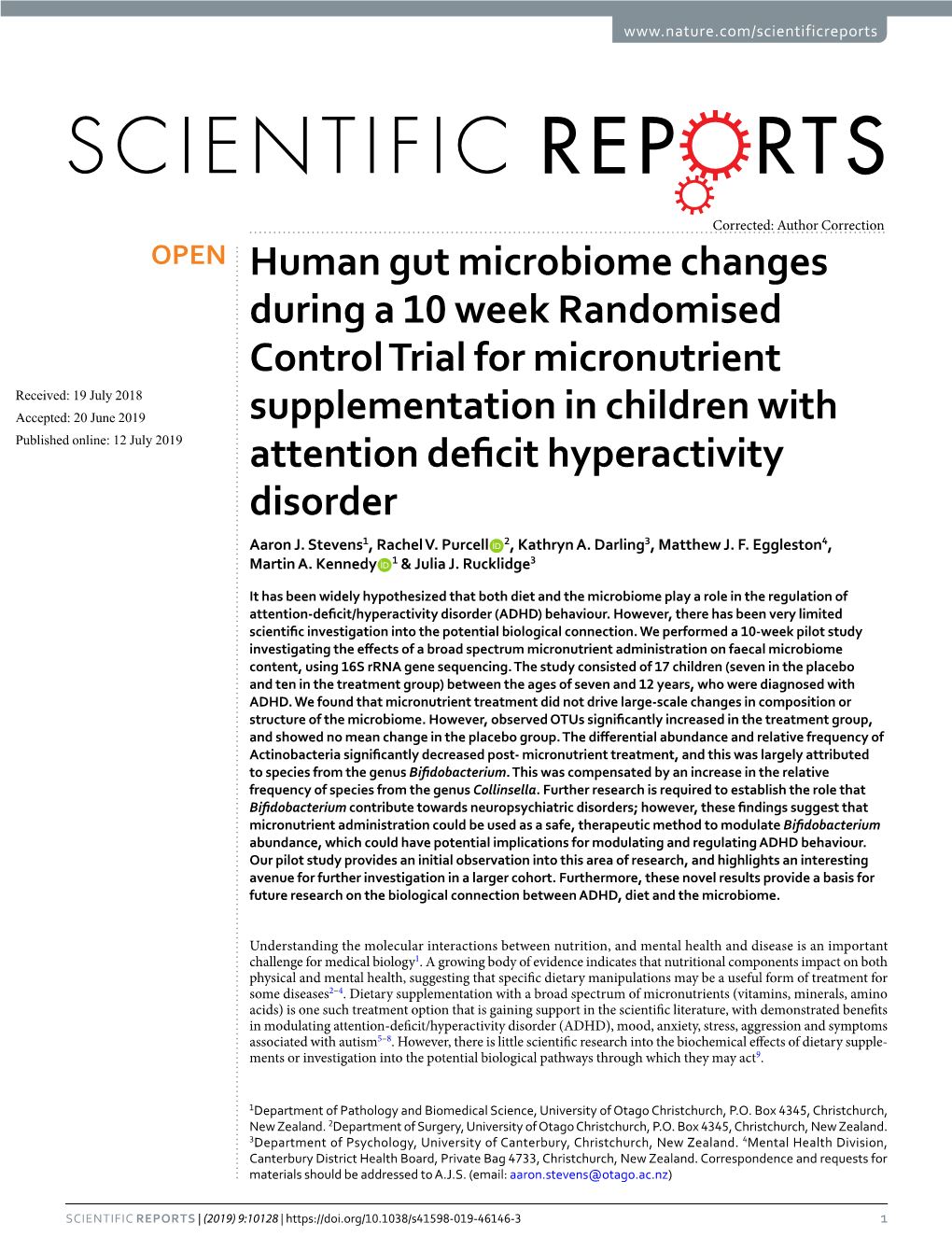 Human Gut Microbiome Changes During a 10 Week Randomised
