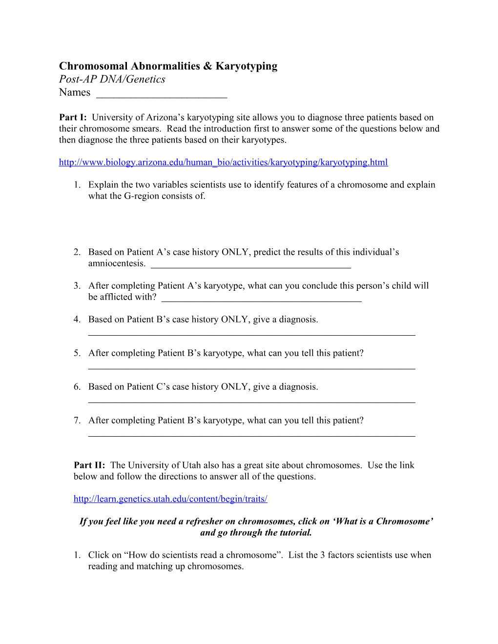 Chromosomal Abnormalities & Karyotyping