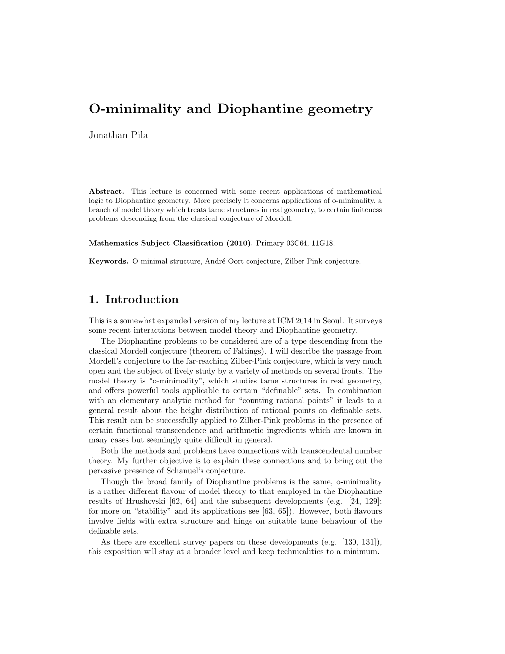 Pila, O-Minimality and Diophantine Geometry