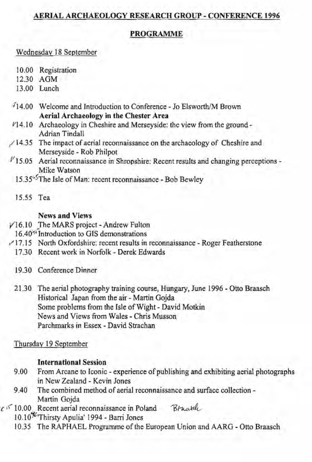 Aerial Archaeology Research Group - Conference 1996