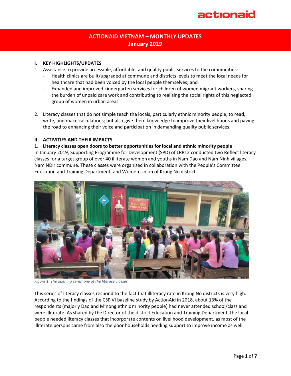 ACTIONAID VIETNAM – MONTHLY UPDATES January 2019