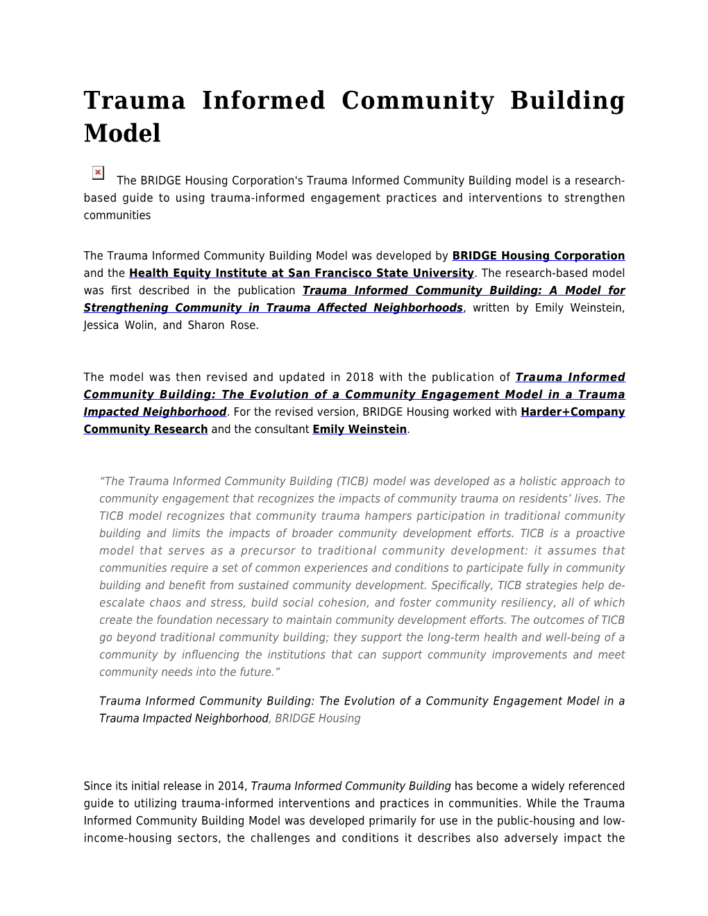 Trauma Informed Community Building Model