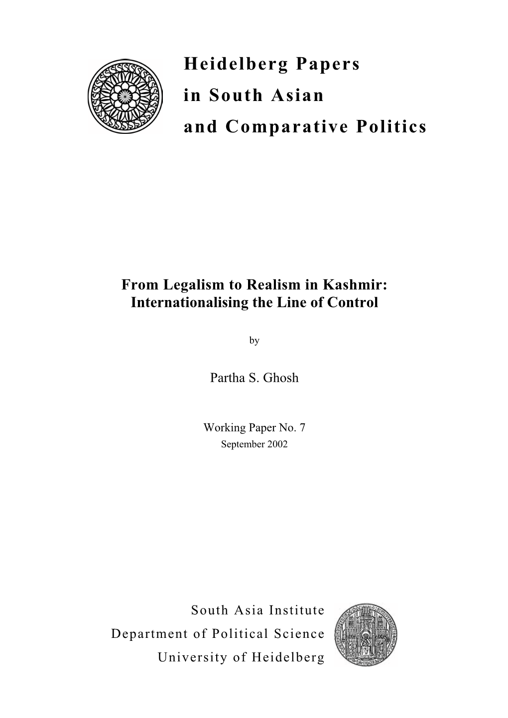 From Legalism to Realism in Kashmir: Internationalising the Line of Control