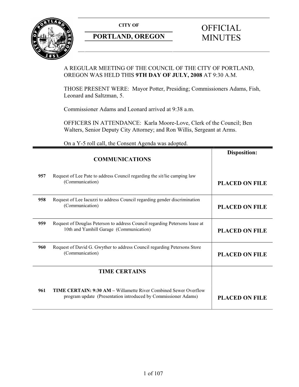 Portland City Council Agenda