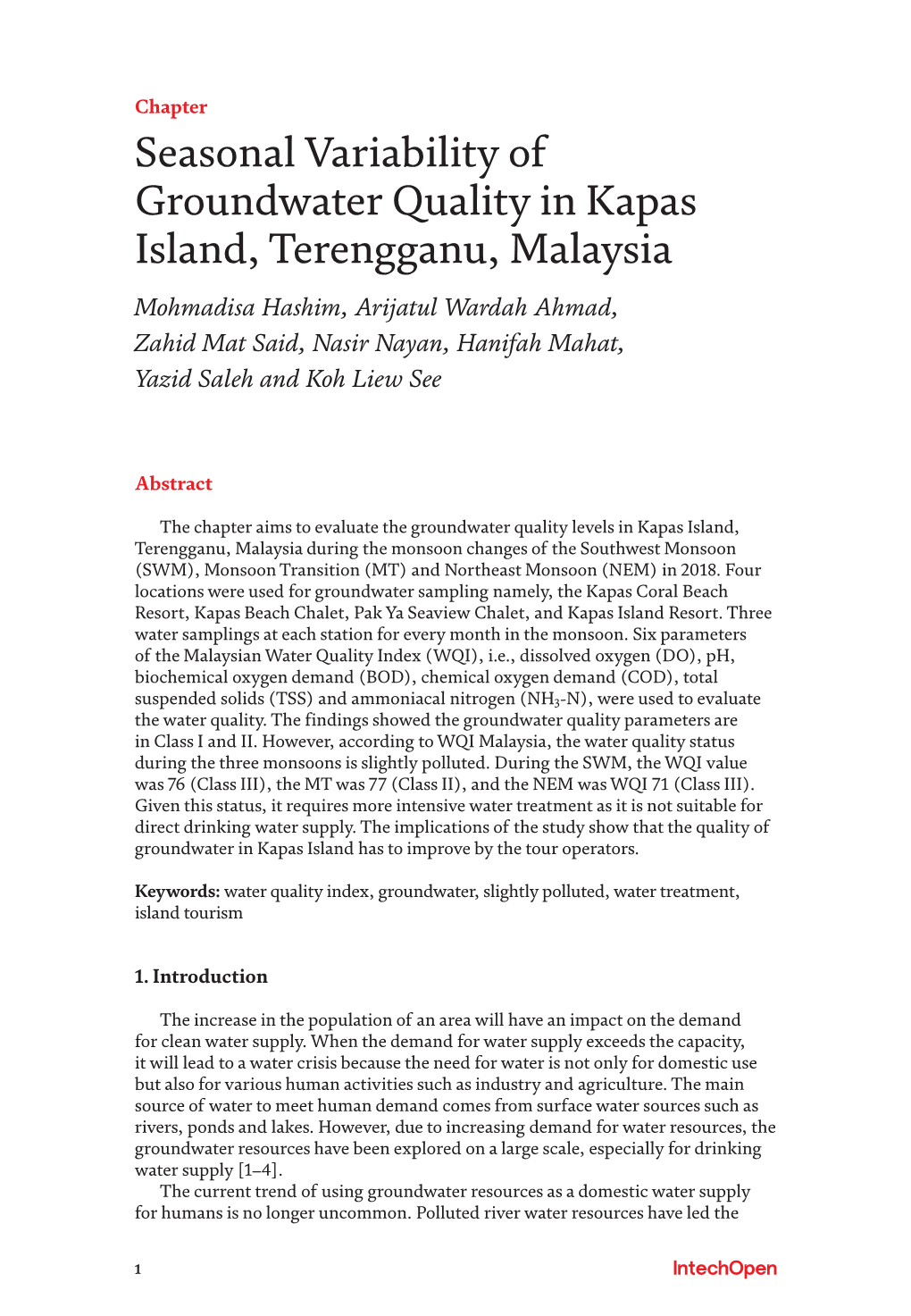 Seasonal Variability of Groundwater Quality in Kapas Island