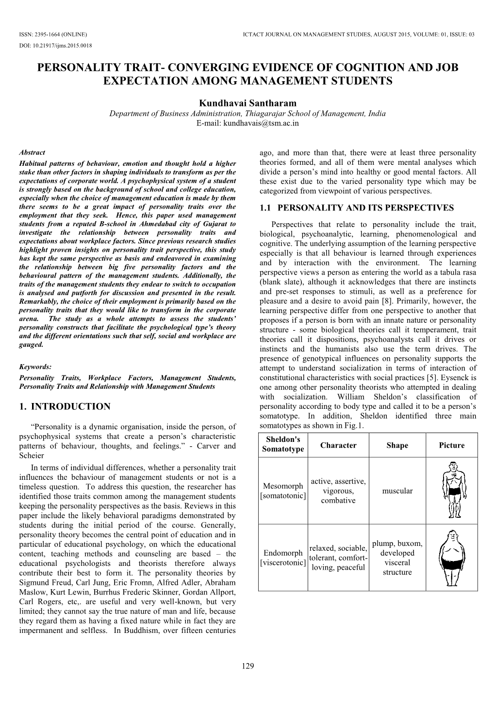 Personality Trait- Converging Evidence of Cognition and Job Expectation Among Management Students