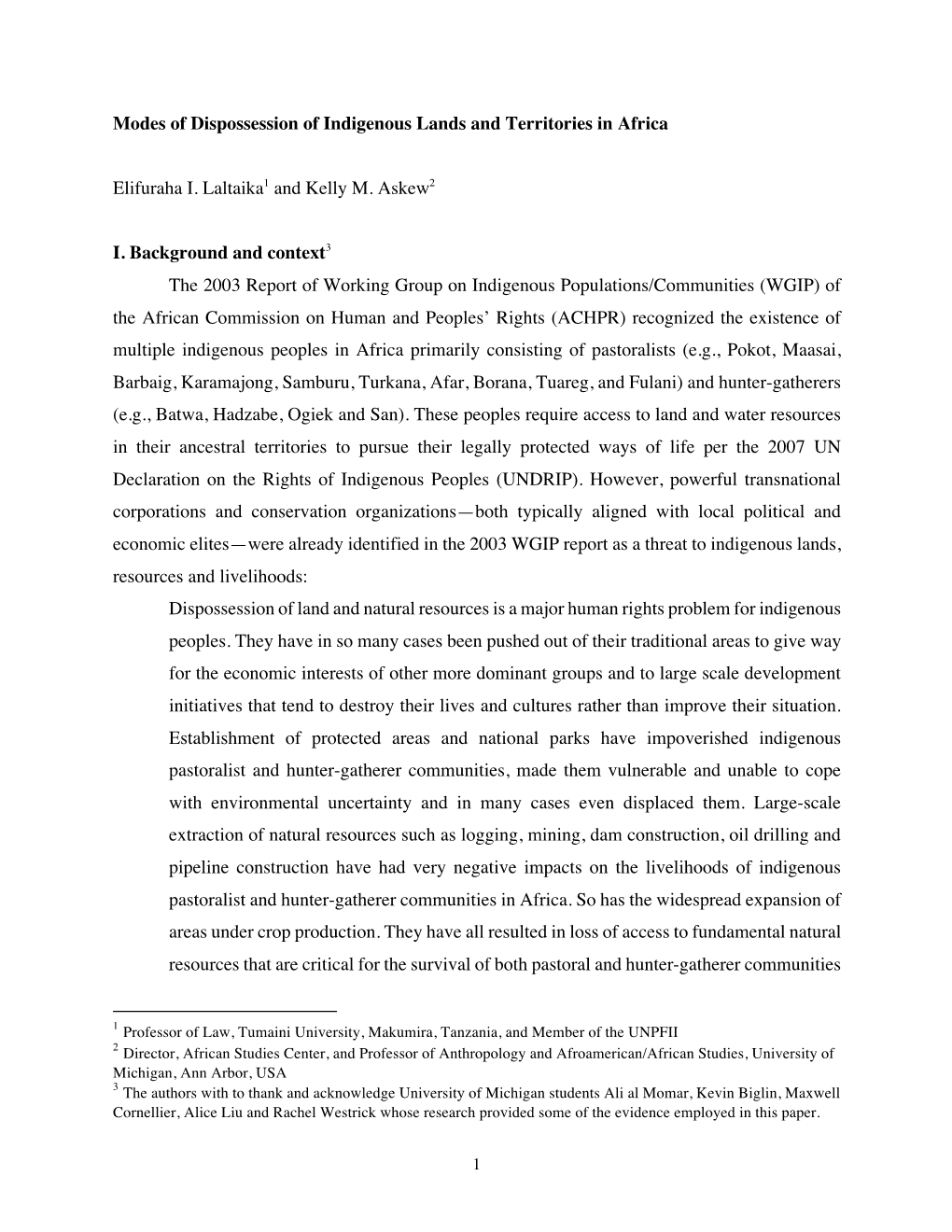 Modes of Dispossession of Indigenous Lands and Territories in Africa