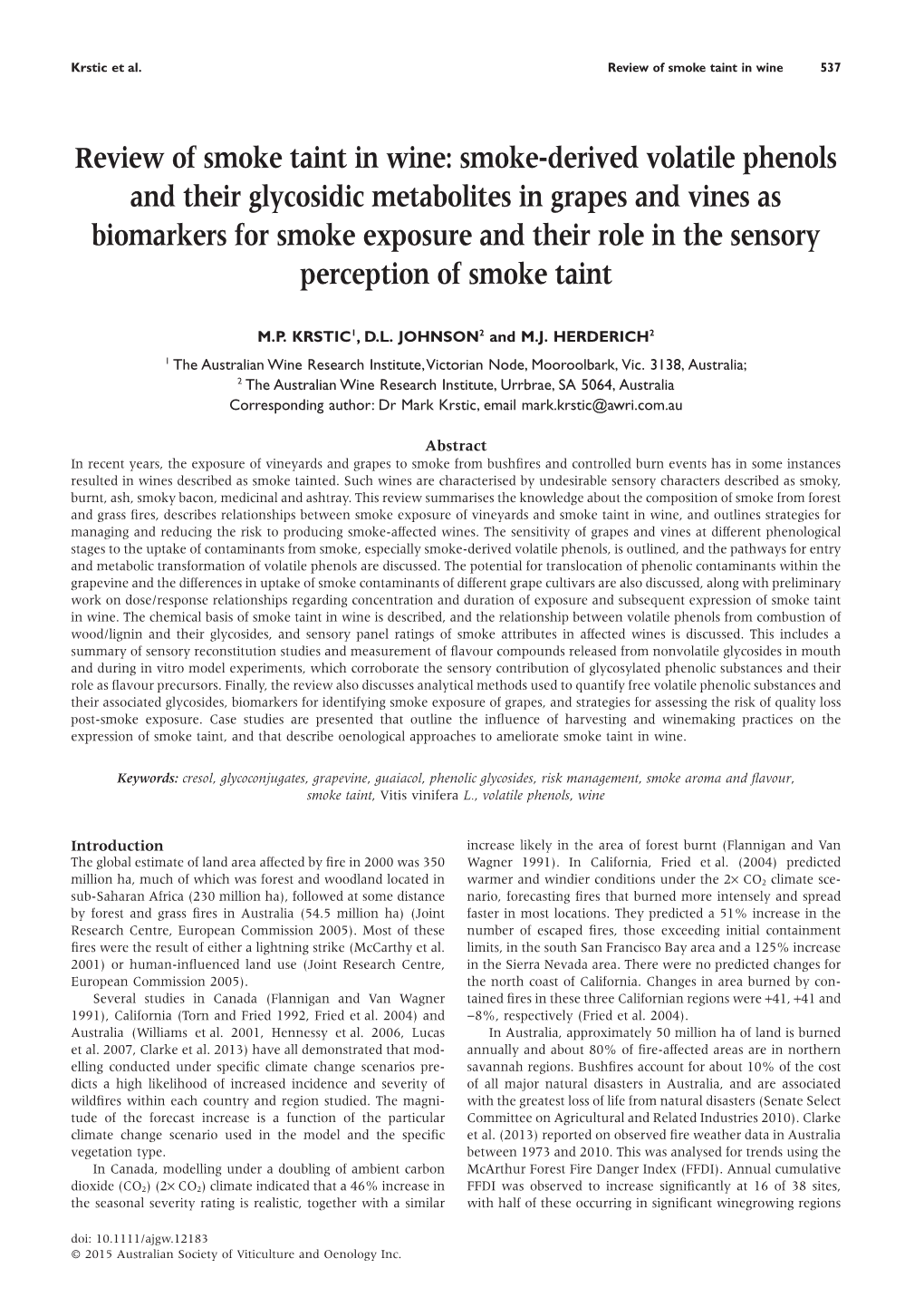 Review of Smoke Taint in Wine: Smokederived Volatile Phenols And