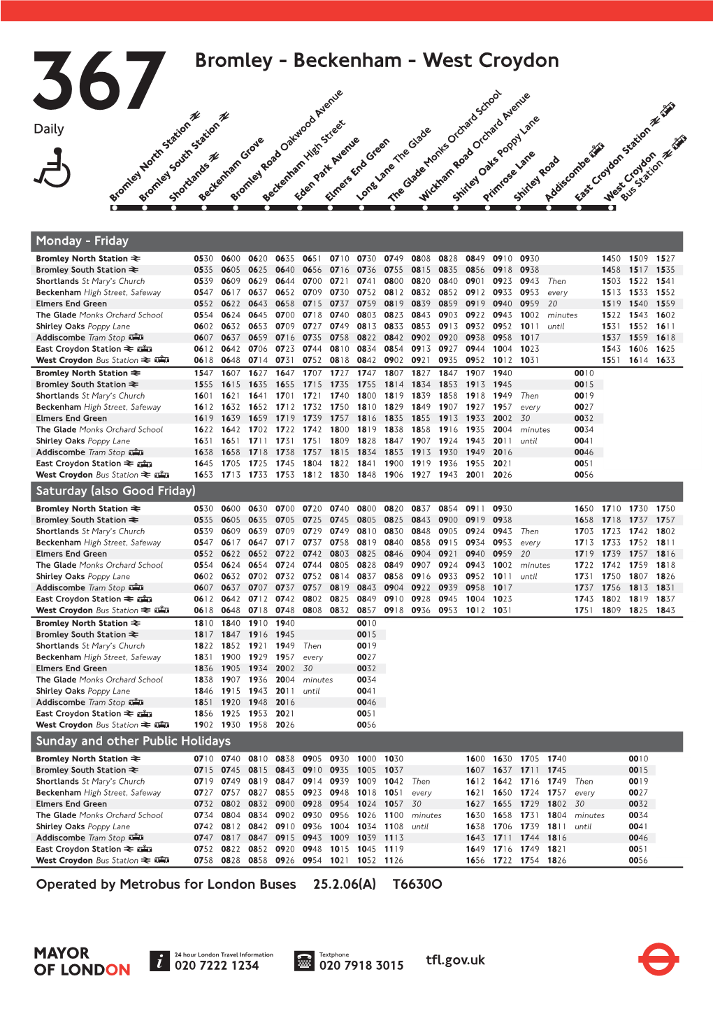 367 Bromley - Beckenham - West Croydon Daily