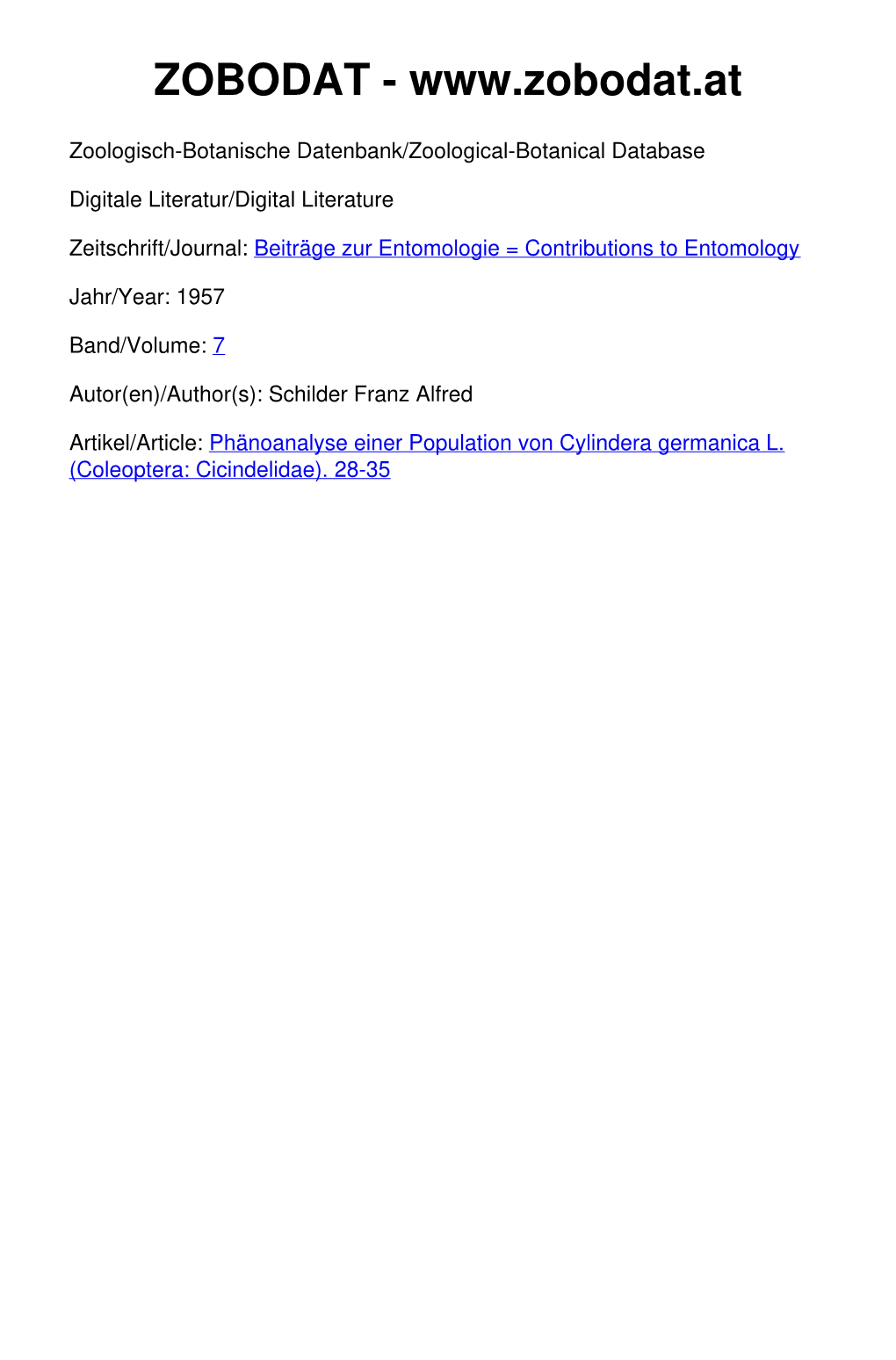 Phänoanalyse Einer Population Von Cylindera Germanica (L.) (Coleóptera: Cicindelidae)