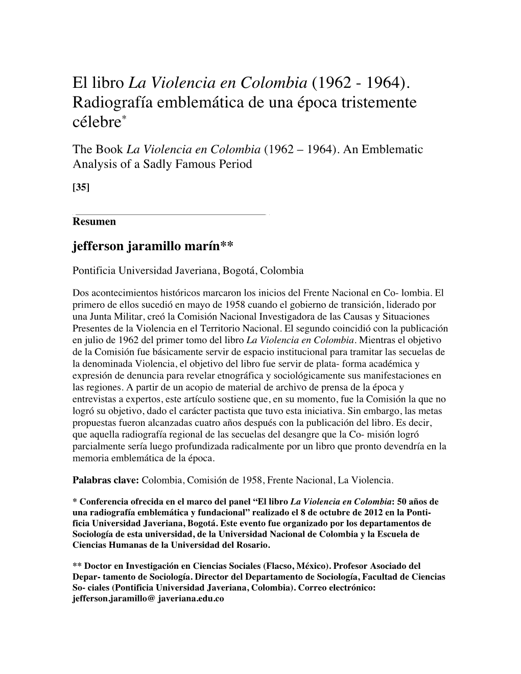 El Libro La Violencia En Colombia (1962 - 1964)