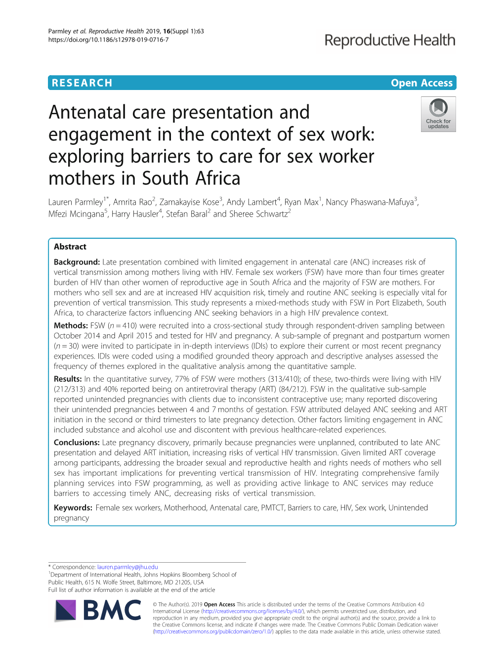 Exploring Barriers to Care for Sex Worker Mothers in South Africa