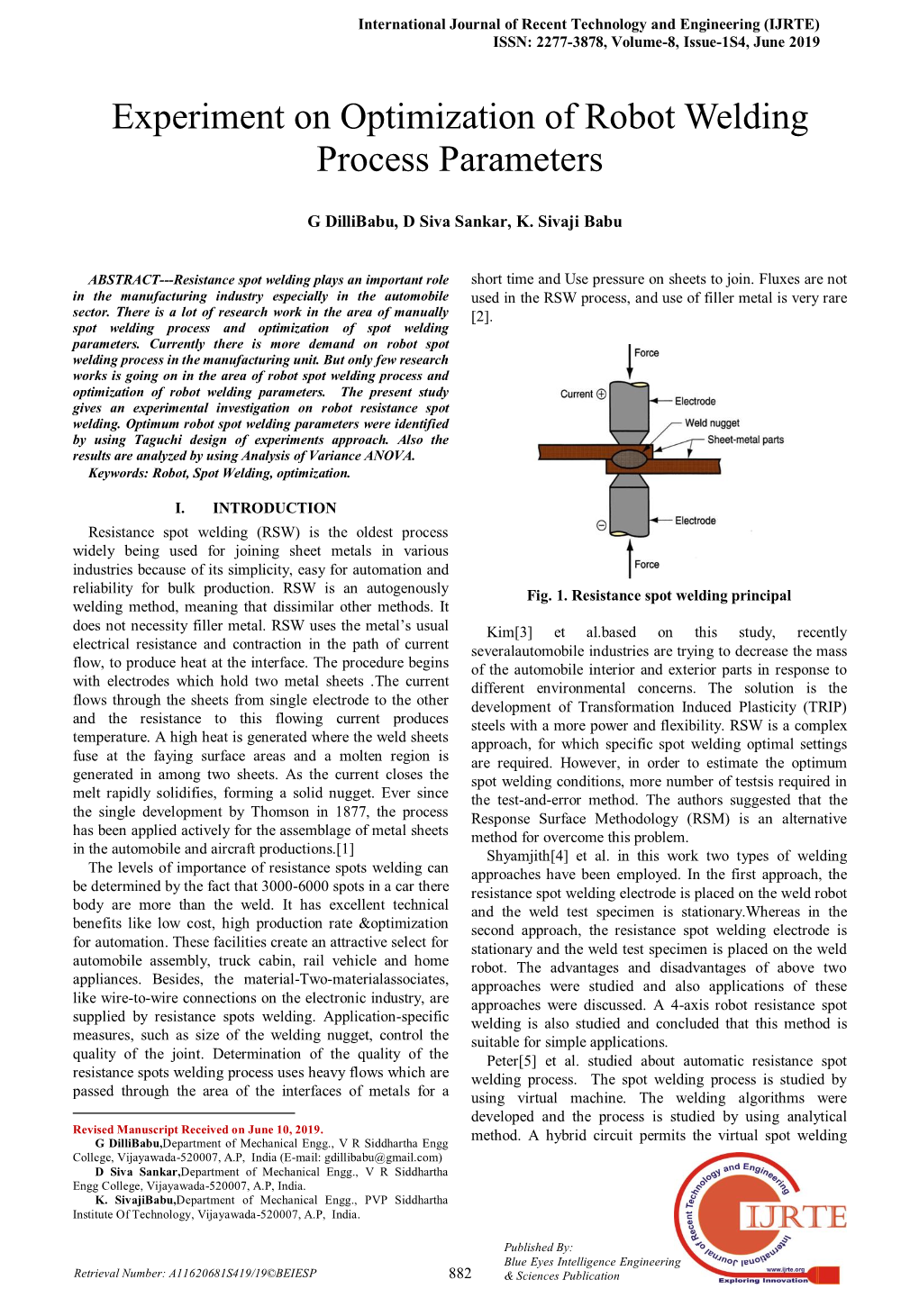 Experiment on Optimization of Robot Welding Process Parameters