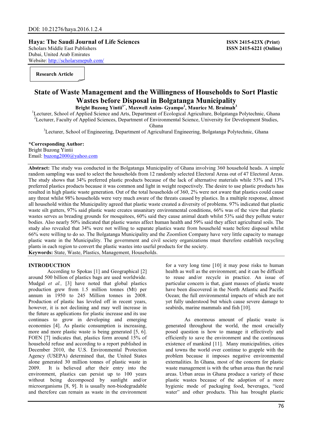 State of Waste Management and the Willingness of Households to Sort