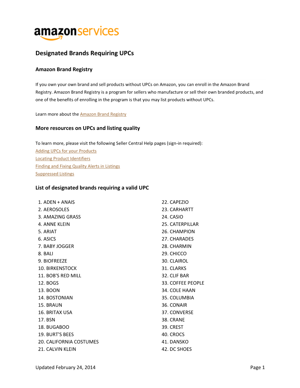 Designated Brands Requiring Upcs