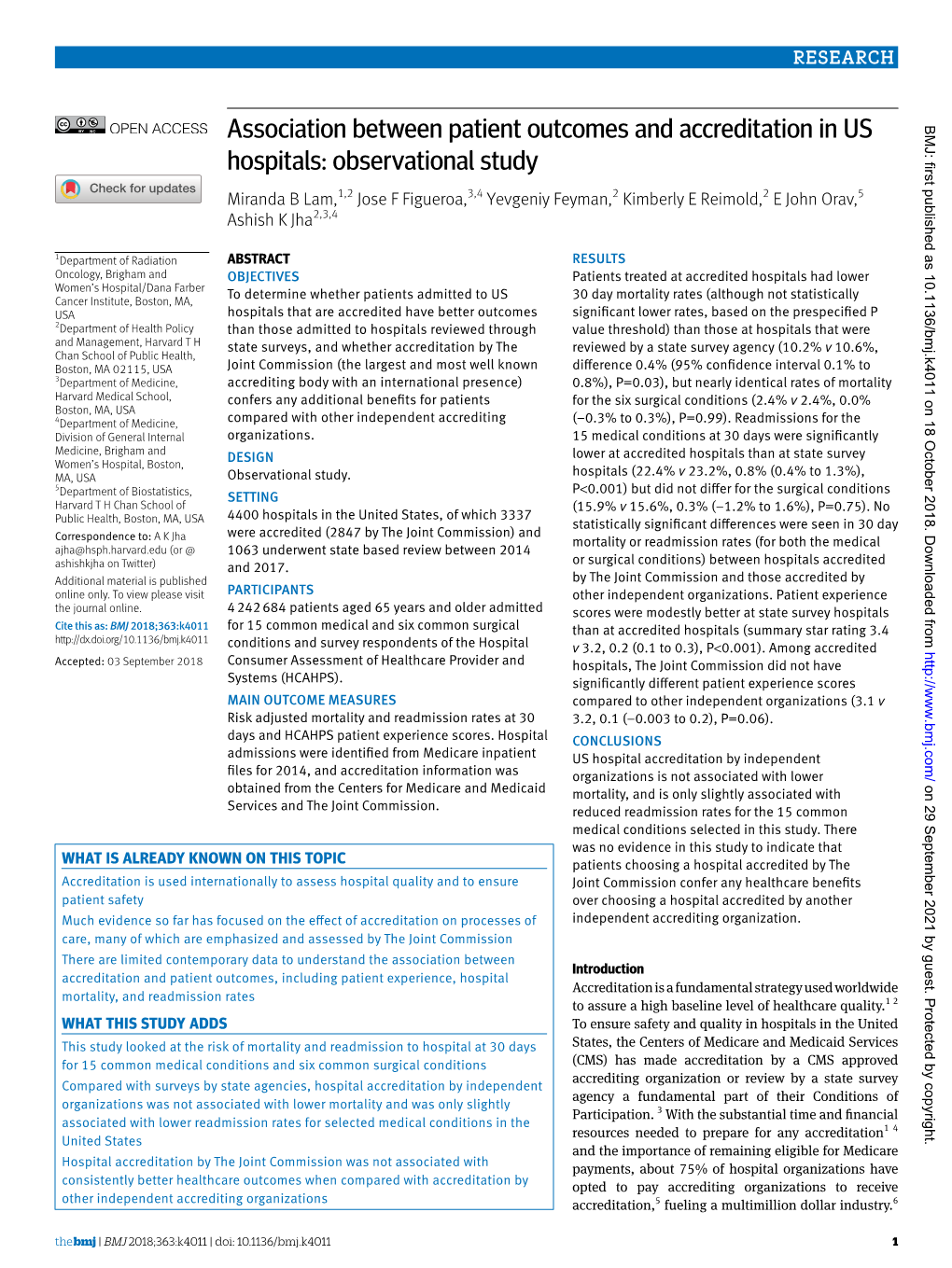 Association Between Patient Outcomes and Accreditation in US Hospitals