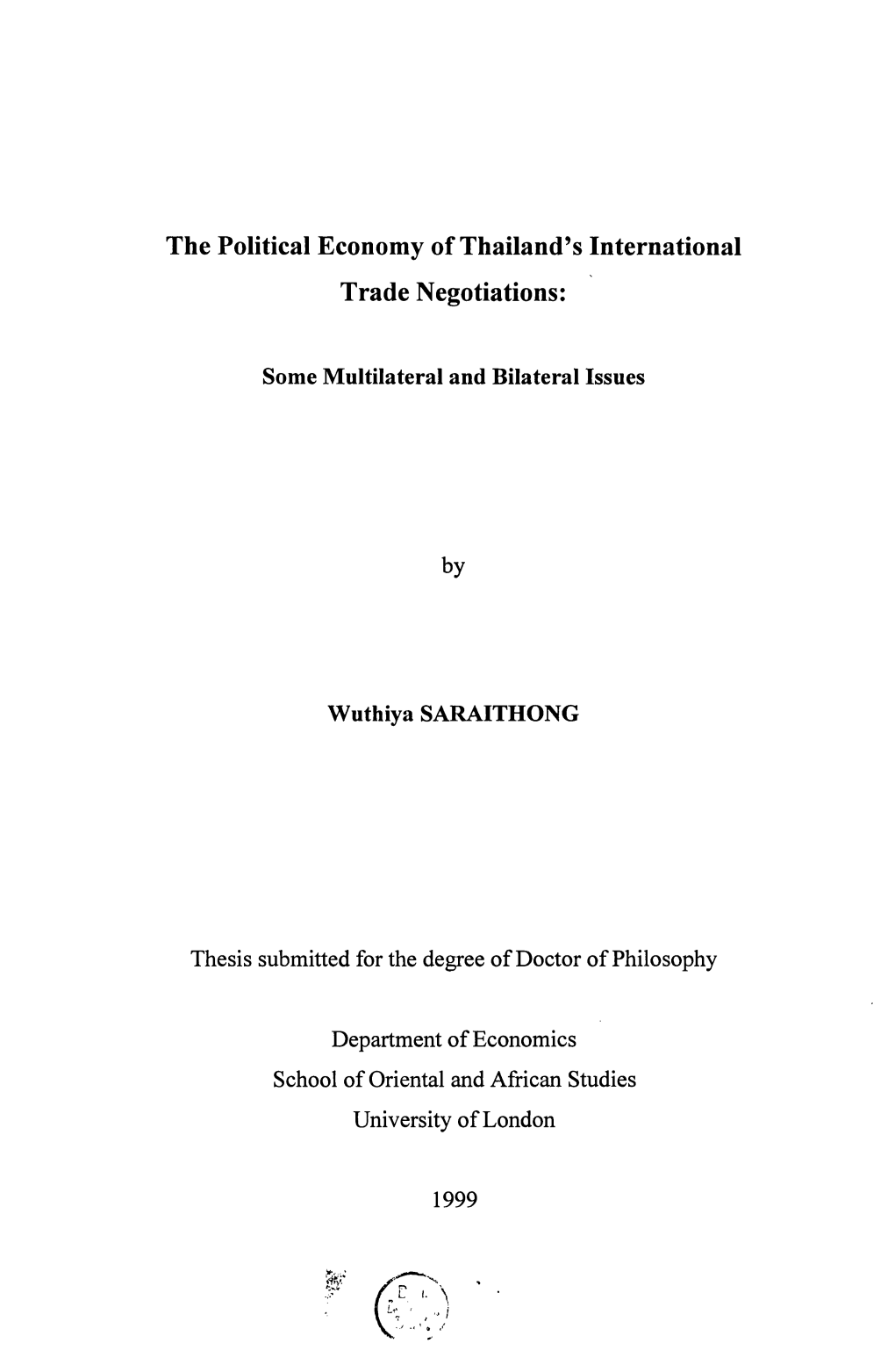 The Political Economy of Thailand's International Trade Negotiations