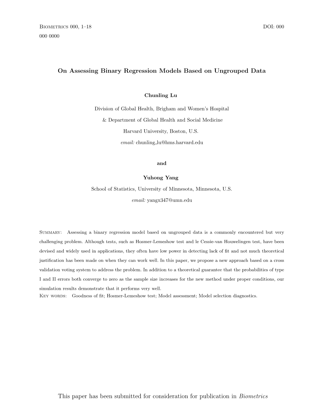 On Assessing Binary Regression Models Based on Ungrouped Data