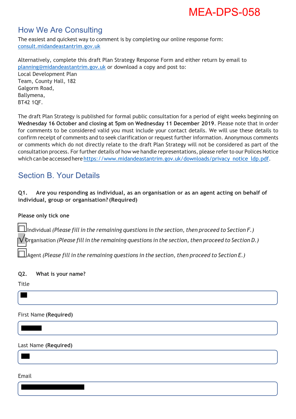 Draft Plan Strategy Response Form