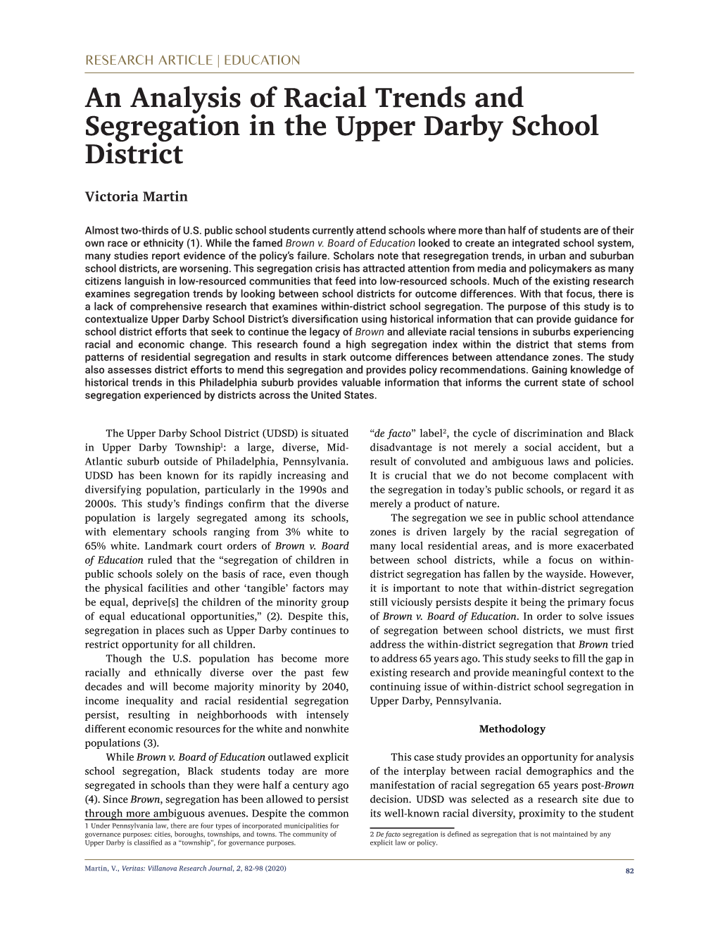 An Analysis of Racial Trends and Segregation in the Upper Darby School District