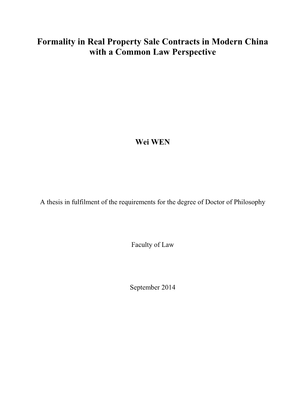 Formality in Real Property Sale Contracts in Modern China with a Common Law Perspective