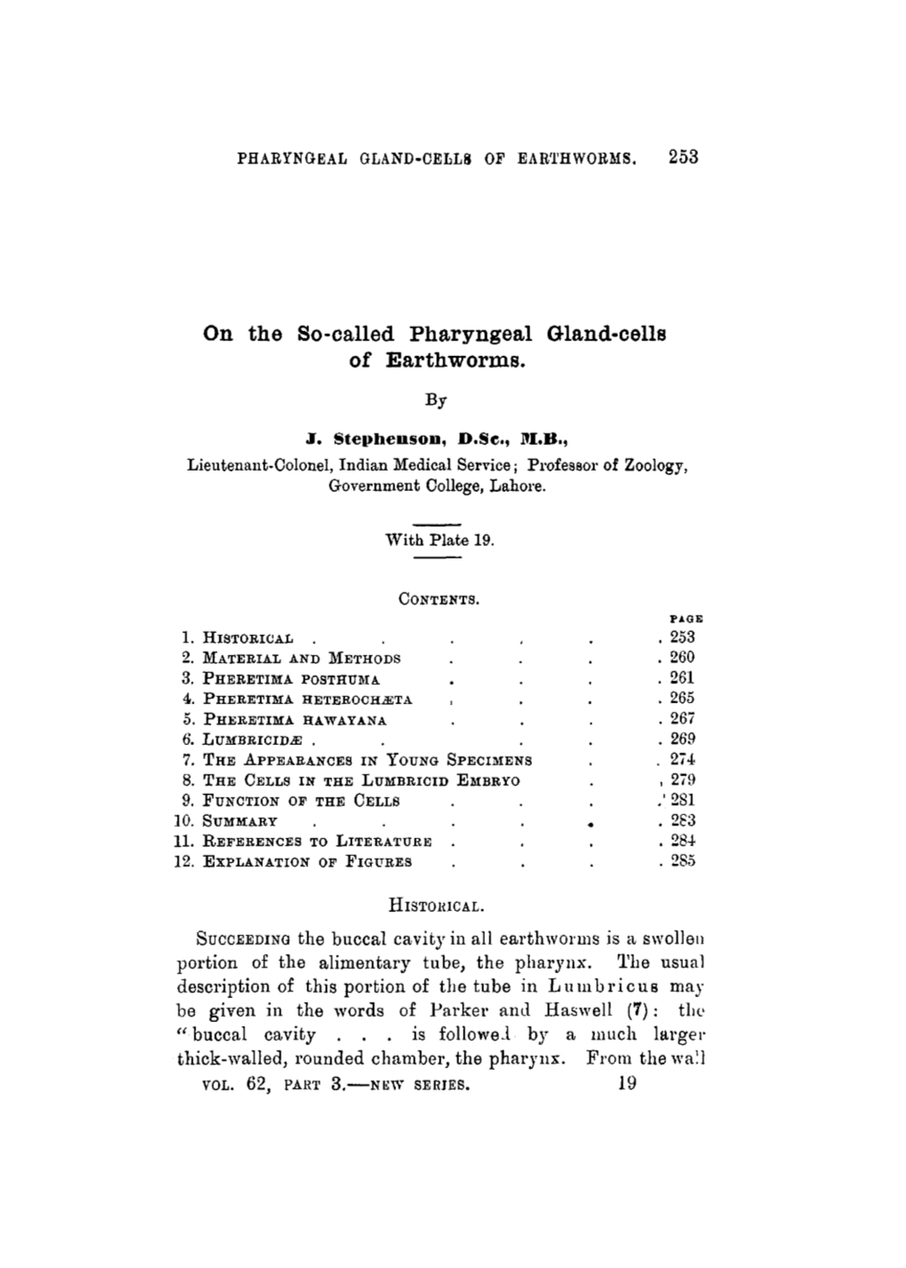 On the So-Called Pharyngeal Gland-Cells of Earthworms. by J