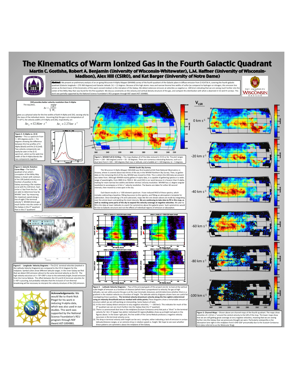 The Kinematics of Warm Ionized Gas in the Fourth Galactic Quadrant Martin C