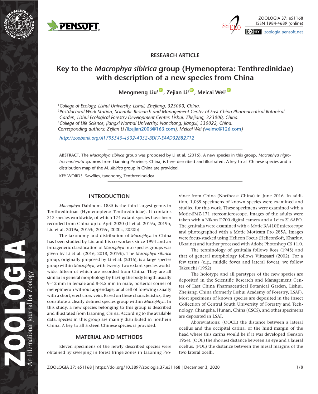 Hymenoptera: Tenthredinidae) with Description of a New Species from China