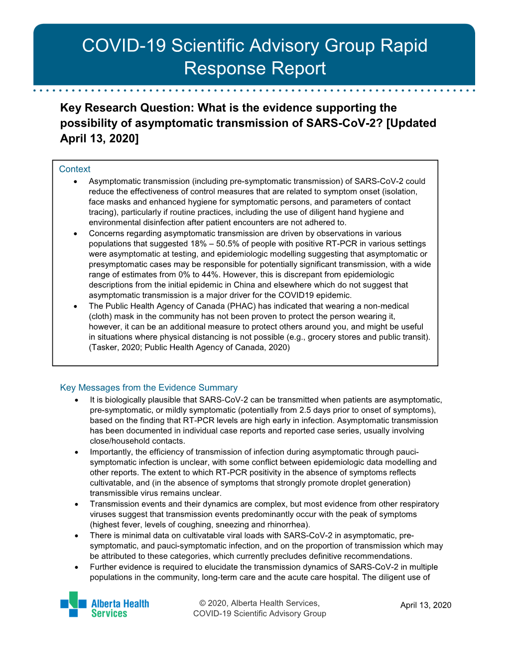 COVID-19 Scientific Advisory Group Rapid Response Report