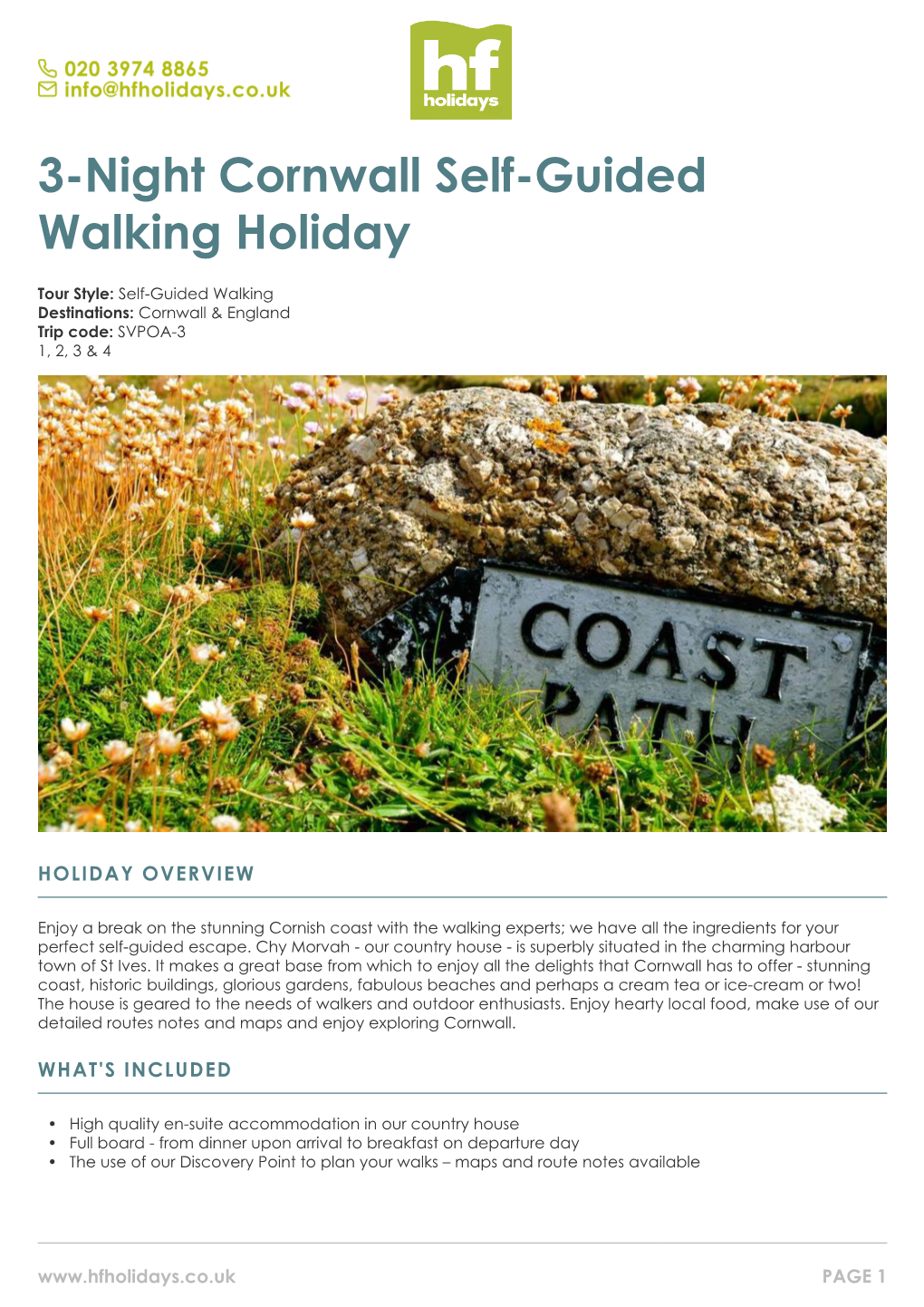 3-Night Cornwall Self-Guided Walking Holiday