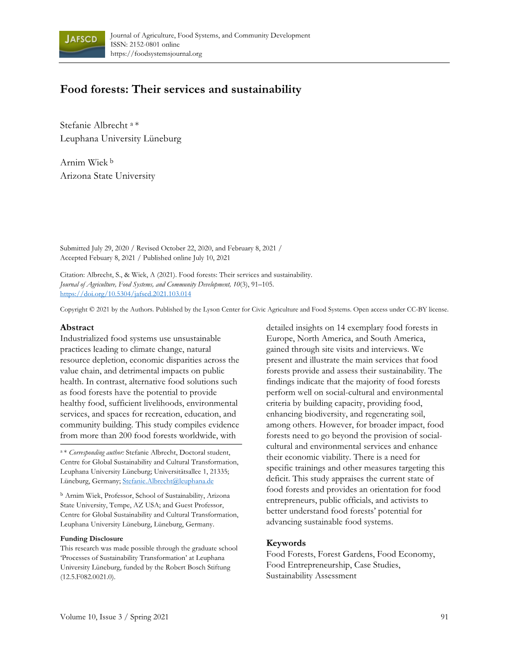 Food Forests: Their Services and Sustainability