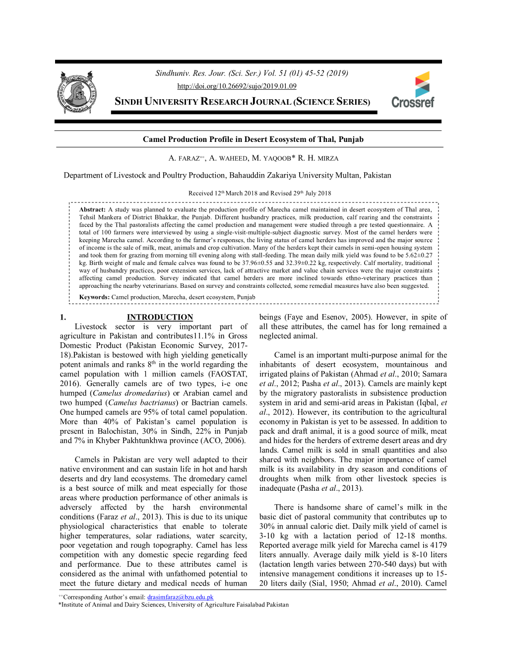 Camel Production Profile in Desert Ecosystem of Thal, Punjab A