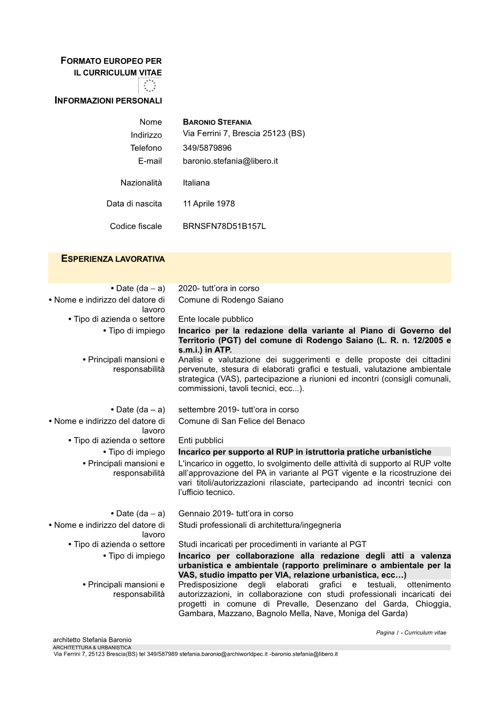 Formato Europeo Per Il Curriculum Vitae