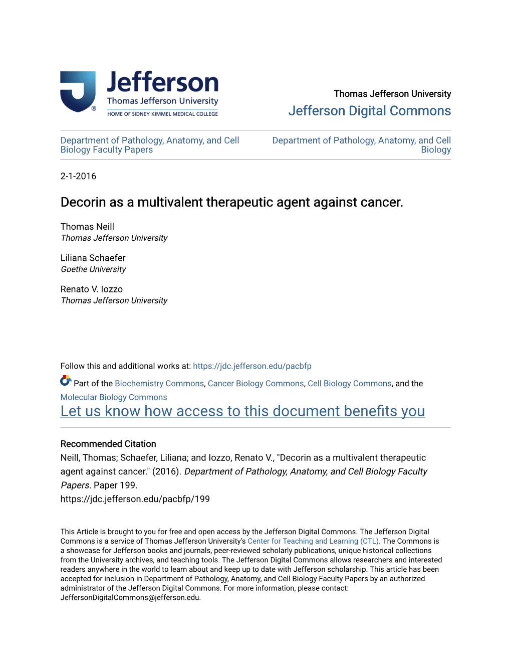 Decorin As a Multivalent Therapeutic Agent Against Cancer