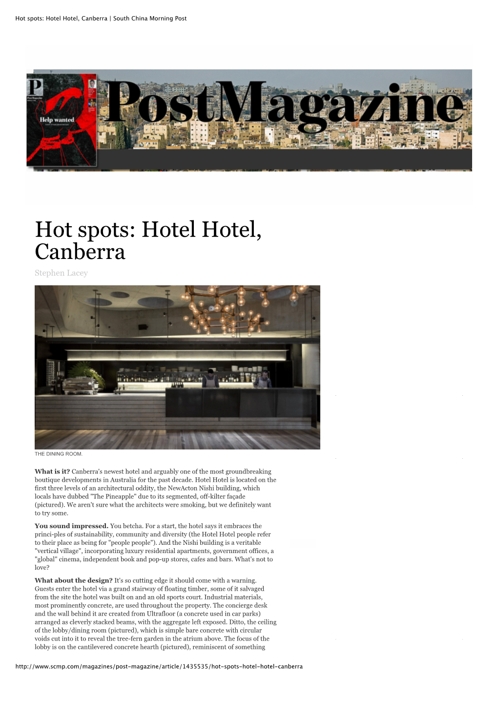 Hot Spots: Hotel Hotel, Canberra | South China Morning Post