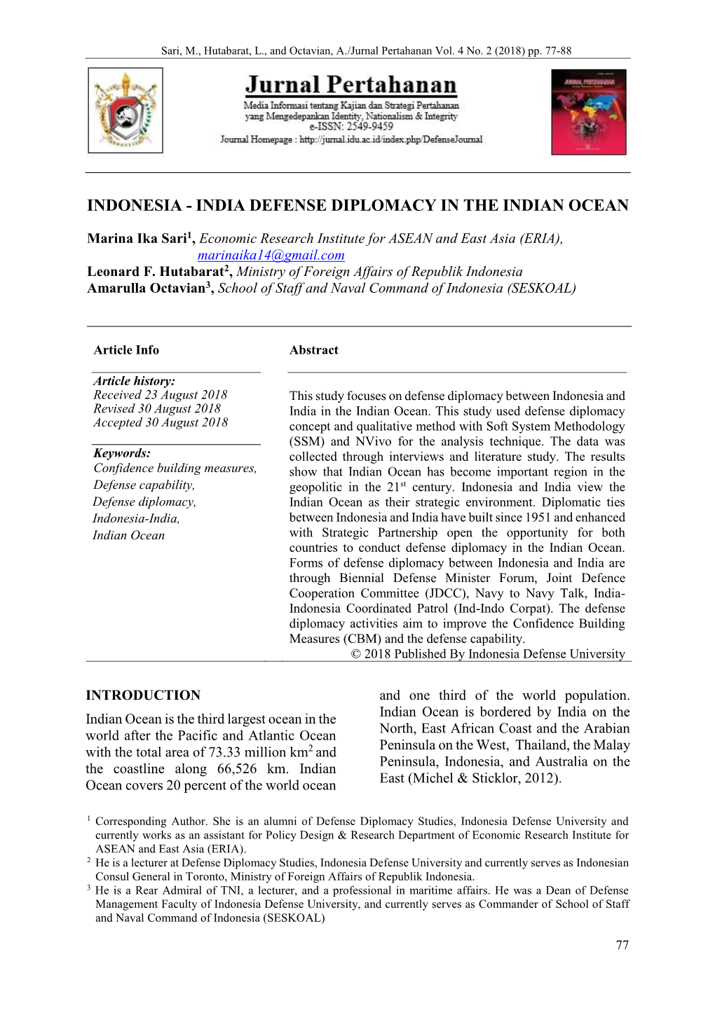 Indonesia - India Defense Diplomacy in the Indian Ocean