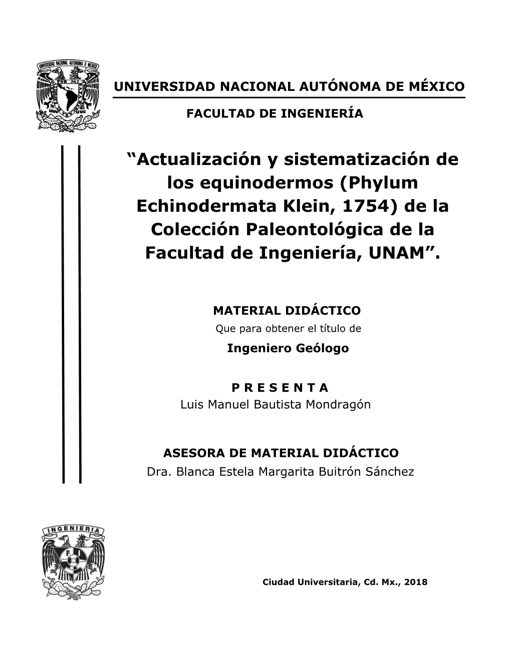 “Actualización Y Sistematización De Los Equinodermos (Phylum