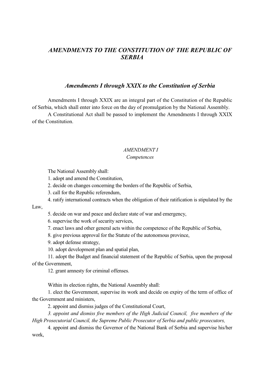 Amendments to the Constitution of the Republic of Serbia