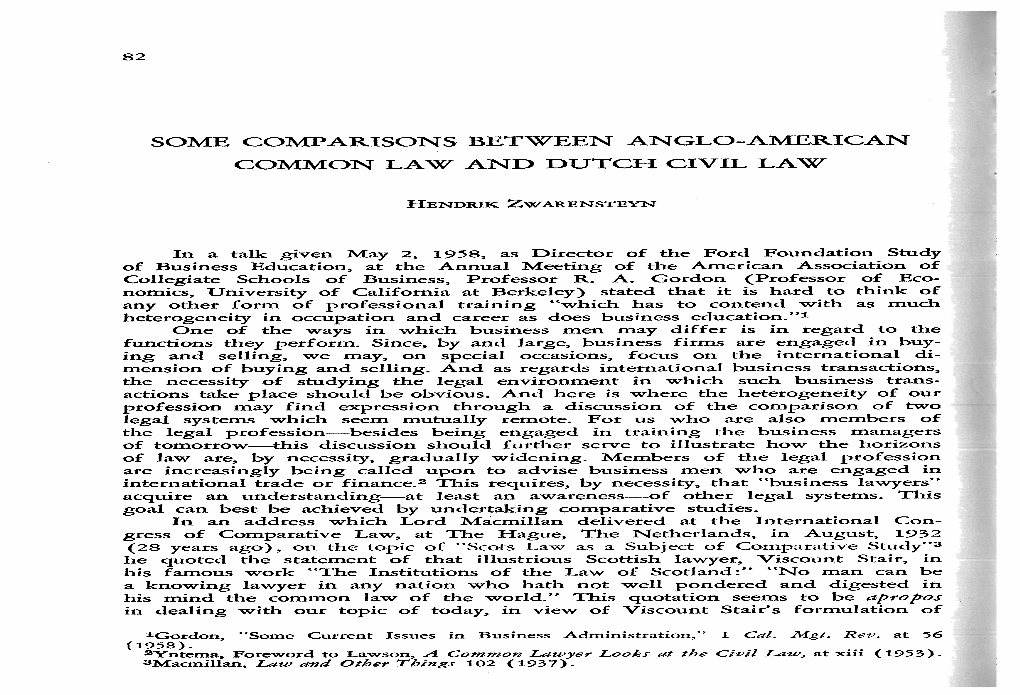 Some Comparisons Between Anglo-American Common Law And