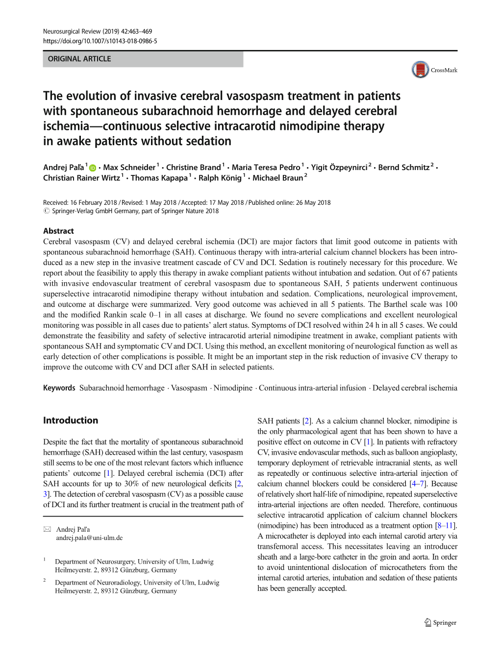 The Evolution of Invasive Cerebral Vasospasm Treatment in Patients