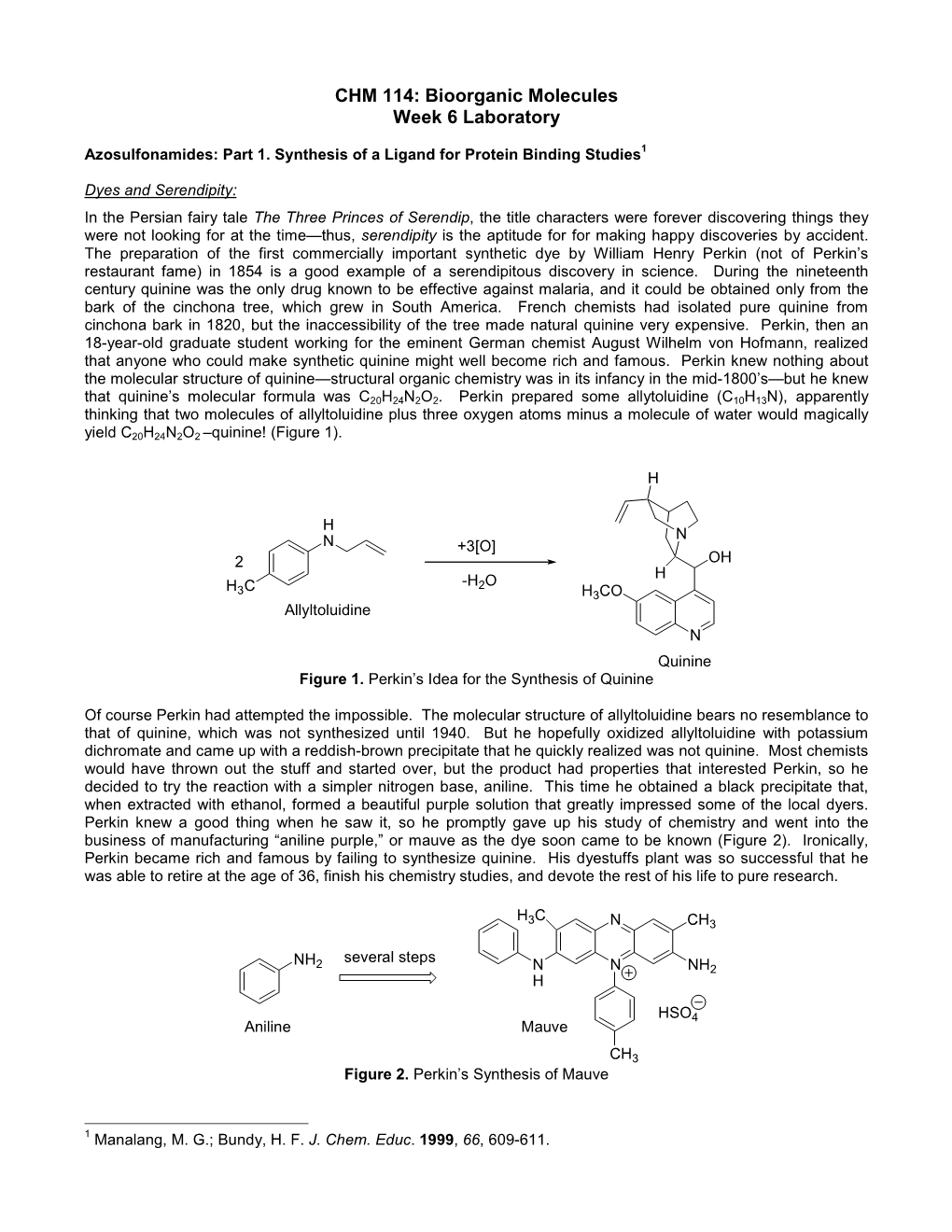 CHM 114: Bioorganic Molecules Week 6 Laboratory