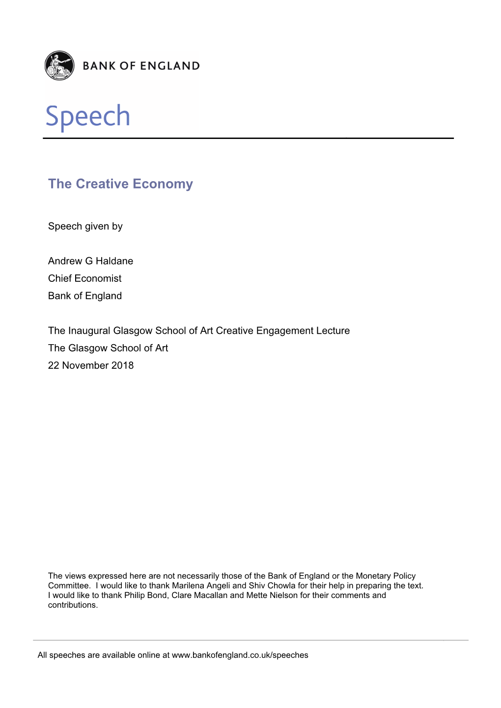 Andrew Haldane: the Creative Economy