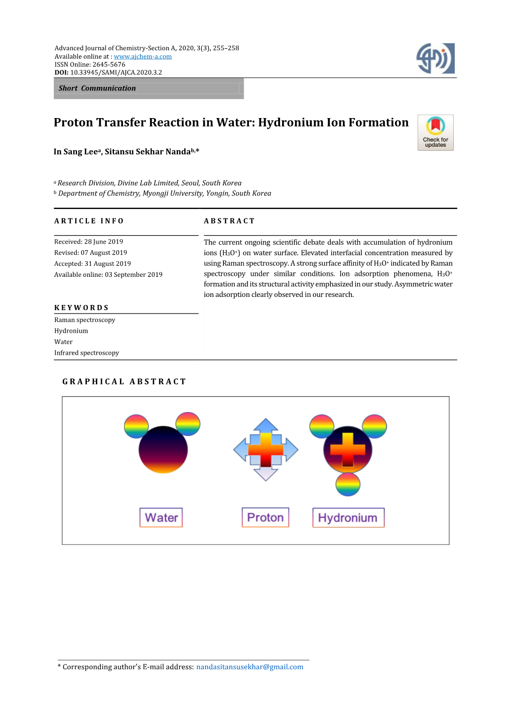 Proton Transfer Reaction in Water: Hydronium Ion Formation