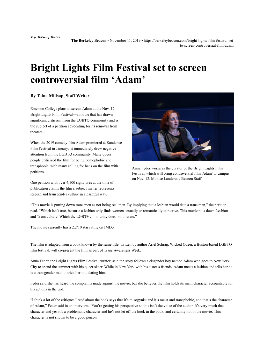 Bright Lights Film Festival Set to Screen Controversial Film 'Adam'