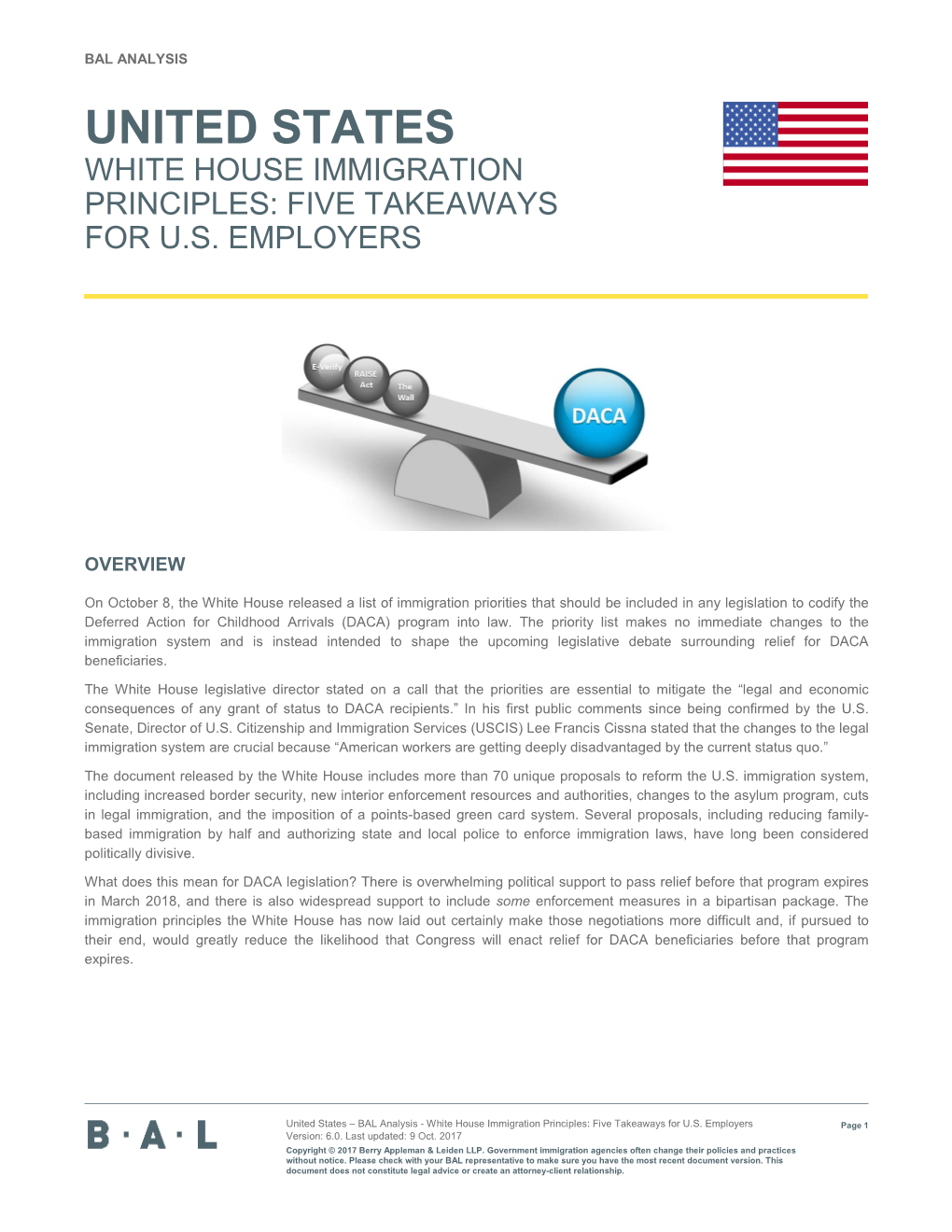 United States White House Immigration Principles: Five Takeaways for U.S