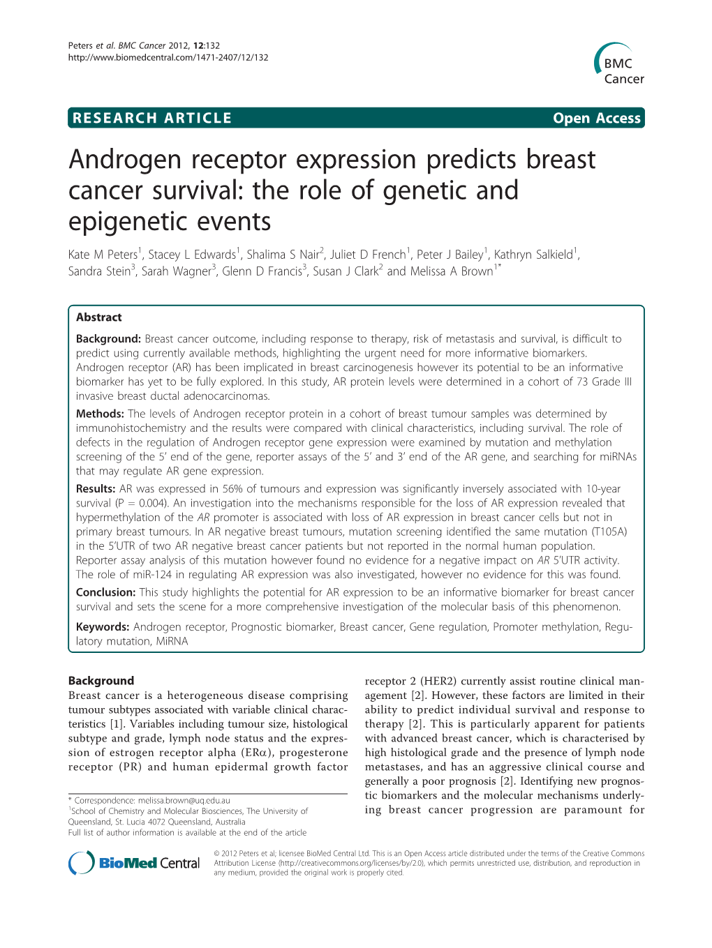 Androgen Receptor Expression Predicts Breast Cancer Survival: The