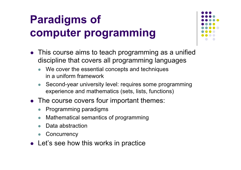 Paradigms of Computer Programming